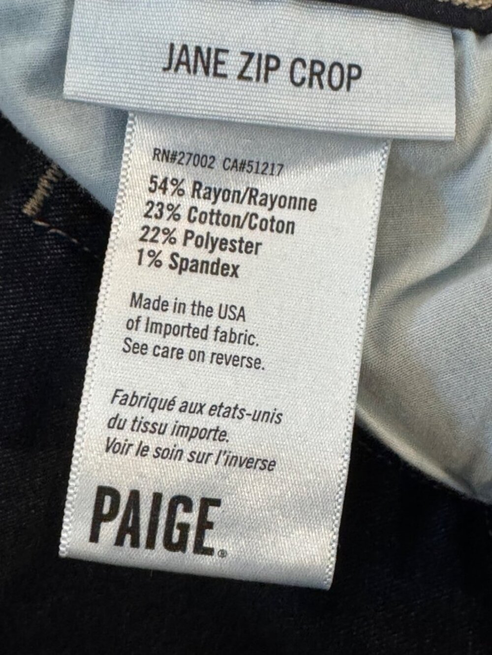 Paige Jane Zip Crop Denim Jeans Size 26 Made In USA Slim Fit With Zipper Details - Picture 4 of 5